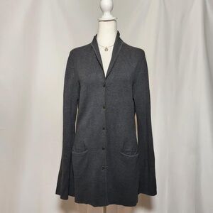 Eileen Fisher Heavyweight Silk Gray Rolled Collar Pocketed Cardigan Sweater M